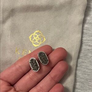 Kendra Scott Silver and Glittering Black Stud Earrings